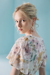 Babyonlines Elegant Floral Short Sleeves A-line Long Dresses