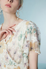 Babyonlines Elegant Floral Short Sleeves A-line Long Dresses