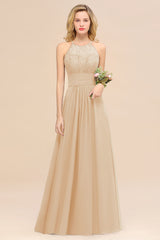 Elegant Halter Ruffles Sleeveless Grape Lace Bridesmaid Dresses Affordable-Babyonlines