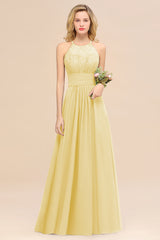 Elegant Halter Ruffles Sleeveless Grape Lace Bridesmaid Dresses Affordable-Babyonlines