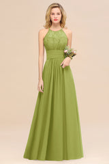 Elegant Halter Ruffles Sleeveless Grape Lace Bridesmaid Dresses Affordable-Babyonlines