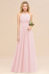 Elegant Halter Ruffles Sleeveless Grape Lace Bridesmaid Dresses Affordable-Babyonlines