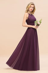 Elegant Halter Ruffles Sleeveless Grape Lace Bridesmaid Dresses Affordable-Babyonlines