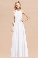 Elegant High-Neck Halter Long Affordable Bridesmaid Dresses with Ruffles-Babyonlines