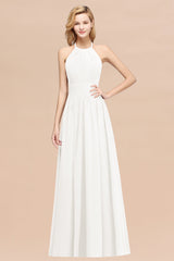 Elegant High-Neck Halter Long Affordable Bridesmaid Dresses with Ruffles-Babyonlines
