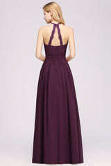 Elegant High-Neck Halter Long Affordable Bridesmaid Dresses with Ruffles-Babyonlines
