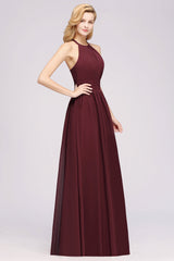 Elegant High-Neck Halter Long Affordable Bridesmaid Dresses with Ruffles-Babyonlines