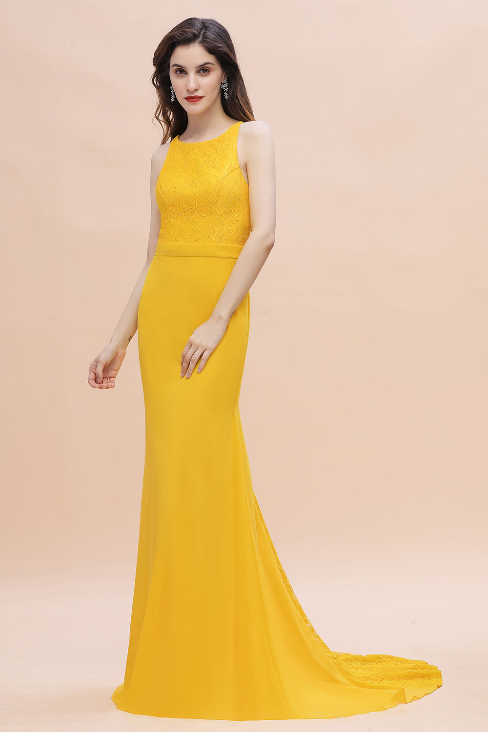 Elegant Jewel Mermaid Chiffon Lace Bridesmaid Dress On Sale-Babyonlines