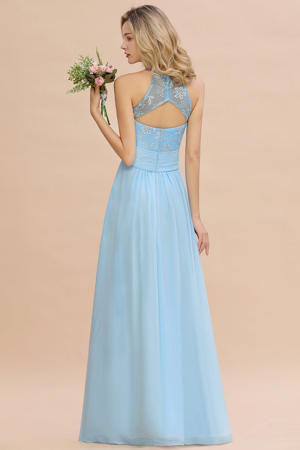Elegant Jewel Ruffle Affordable Chiffon Bridesmaid Dress with Appliques-Babyonlines