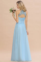 Elegant Jewel Ruffle Affordable Chiffon Bridesmaid Dress with Appliques-Babyonlines