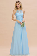 Elegant Jewel Ruffle Affordable Chiffon Bridesmaid Dress with Appliques-Babyonlines