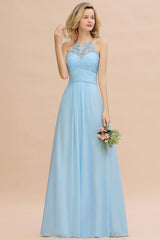 Elegant Jewel Ruffle Affordable Chiffon Bridesmaid Dress with Appliques-Babyonlines