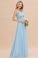 Elegant Jewel Ruffle Affordable Chiffon Bridesmaid Dress with Appliques-Babyonlines