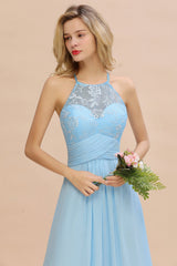Elegant Jewel Ruffle Affordable Chiffon Bridesmaid Dress with Appliques-Babyonlines