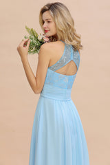 Elegant Jewel Ruffle Affordable Chiffon Bridesmaid Dress with Appliques-Babyonlines