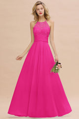 Elegant Jewel Ruffle Affordable Chiffon Bridesmaid Dress with Appliques-Babyonlines