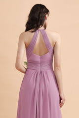 Elegant Jewel Wisteria Chiffon Ruffles Bridesmaid Dress with Pockets On sale-Babyonlines