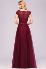 Elegant Lace Cap Sleeves Burgundy Bridesmaid Dresses Affordable-Babyonlines