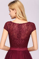 Elegant Lace Cap Sleeves Burgundy Bridesmaid Dresses Affordable-Babyonlines