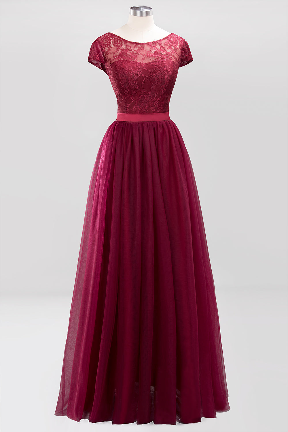 Elegant Lace Cap Sleeves Burgundy Bridesmaid Dresses Affordable-Babyonlines