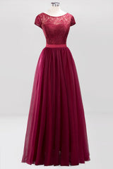 Elegant Lace Cap Sleeves Burgundy Bridesmaid Dresses Affordable-Babyonlines