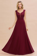 Elegant Lace Deep V-Neck Burgundy Bridesmaid Dress Affordable-Babyonlines