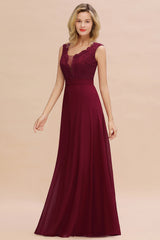 Elegant Lace Deep V-Neck Burgundy Bridesmaid Dress Affordable-Babyonlines