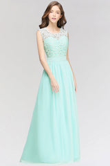 Elegant Lace Jewel Sleeveless Chiffon Bridesmaid Dresses Affordable-Babyonlines