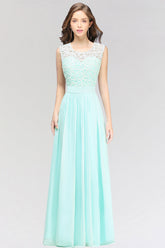 Elegant Lace Jewel Sleeveless Chiffon Bridesmaid Dresses Affordable-Babyonlines