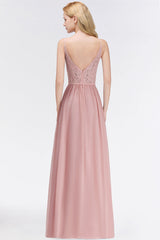 Elegant Lace Keyhole Halter Dusty Rose Chiffon Bridesmaid Dress Affordable-Babyonlines