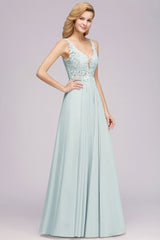 Elegant Lace V-Neck Chiffon Affordable Bridesmaid Dress with Beadings-Babyonlines