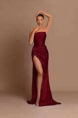 Elegant Light Blue Evening Dress Off The Shoulder with Pleated Slit Ball Gown