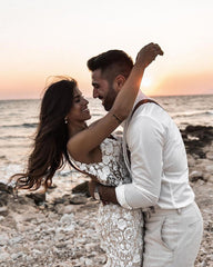 Elegant Long Mermaid V-Neck Floral Lace Wedding Dress with Backless Design