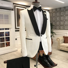 Elegant Mixed Black and White One-Button Evening Suit with Peaked Lapel