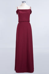 Elegant Off-the-Shoulder Burgundy Bridesmaid Dress Online Spaghetti-Straps Affordable Maid of Honor Dress-Babyonlines