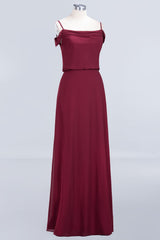 Elegant Off-the-Shoulder Burgundy Bridesmaid Dress Online Spaghetti-Straps Affordable Maid of Honor Dress-Babyonlines