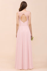 Elegant Pink Lace Straps Ruffle Affordable Bridesmaid Dress-Babyonlines