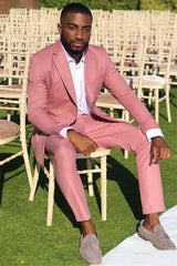 Elegant Pink Two-Piece Wedding Suit with Notched Lapel for Groom