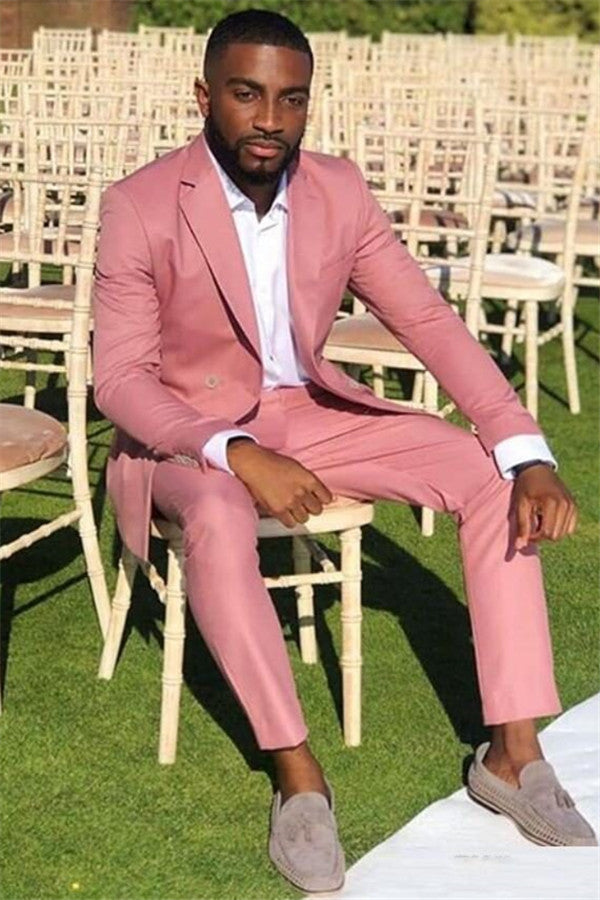 Elegant Pink Wedding Suit for Groom, 2 Pieces with Notched Lapel