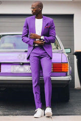 Elegant Purple Homecoming Prom Suit with Notched Lapel for Men