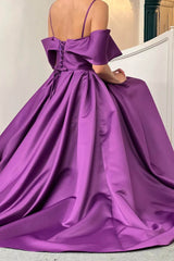 Elegant Off the Shoulder Spaghetti Strap A-Line Prom Dress with Pockets