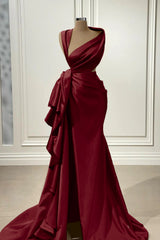 Elegant Red Long Prom Dress with High Split
