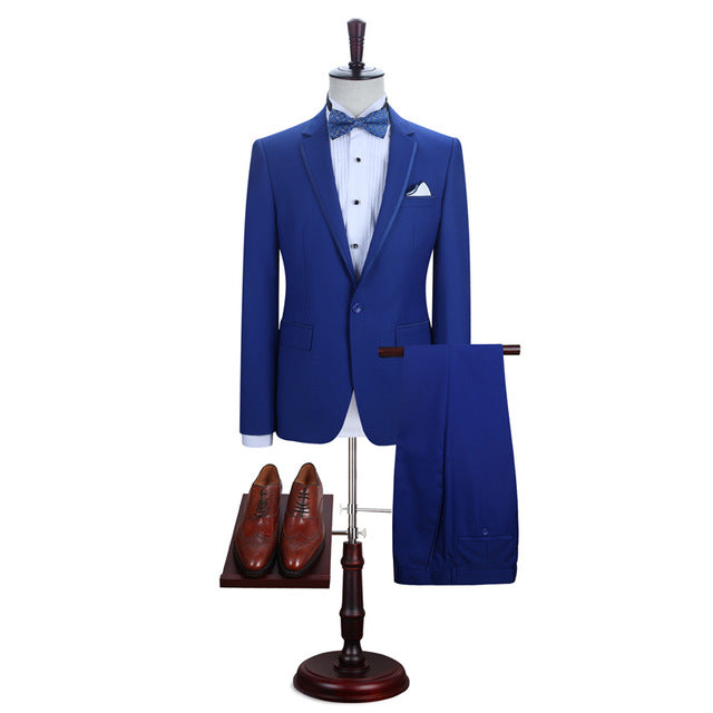 Elegant Royal Blue One-Button Evening Suit with Notched Lapel