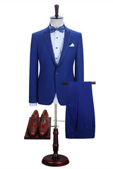 Elegant Royal Blue One-Button Evening Suit with Notched Lapel