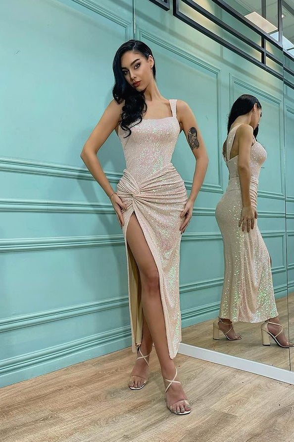 Elegant Mermaid Long Prom Dress with Sequins and Split