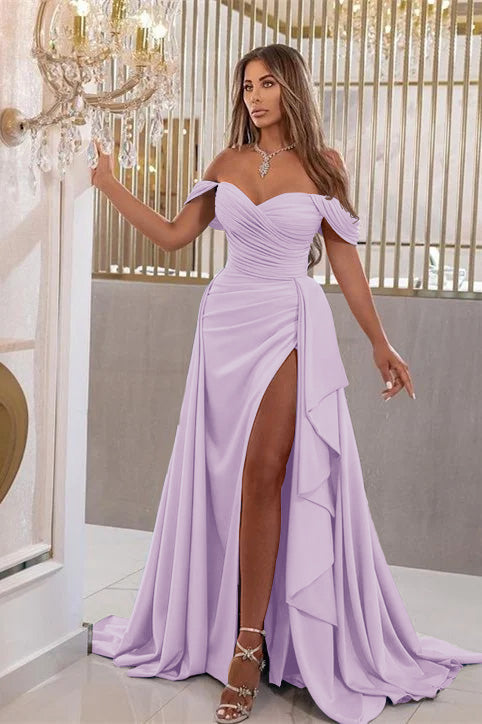 Elegant Sky Blue Off-The-Shoulder Sweetheart Prom Dress with Split Mermaid