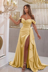 Elegant Sky Blue Off-The-Shoulder Sweetheart Prom Dress with Split Mermaid