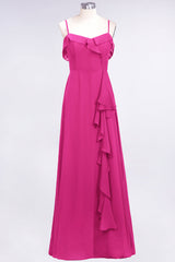 Elegant Spaghetti Straps Ruffle Burgundy Chiffon Dresses Affordable-Babyonlines