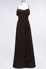 Elegant Spaghetti Straps Ruffle Burgundy Chiffon Dresses Affordable-Babyonlines