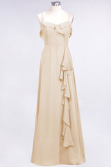 Elegant Spaghetti Straps Ruffle Burgundy Chiffon Dresses Affordable-Babyonlines